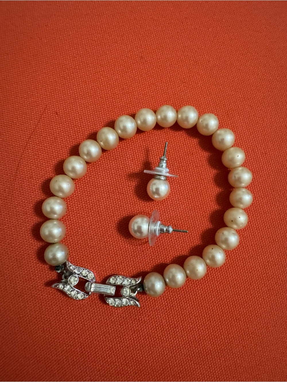 Cream Pearl Bead Bracelet with Matching Stud Earrings
